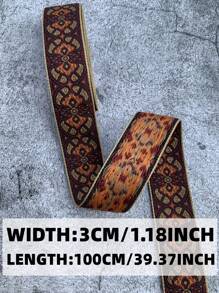 3厘米宽黑底酒红色和棕色图腾提花编织丝带、服饰和装饰 - 彩色 - 查看 2