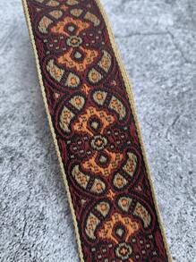 3厘米宽黑底酒红色和棕色图腾提花编织丝带、服饰和装饰 - 彩色 - 查看 5