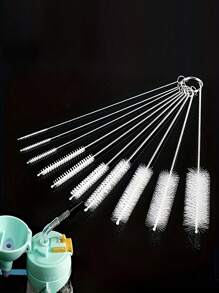 10 piezas de cepillos de paja de estilos surtidos/elásticos para biberones y tazas de bebé, cepillos de limpieza de tubos de botellas de agua para niños - excluyendo botellas/tazas