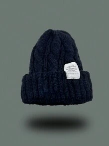 1 件装经典罗纹针织帽时尚糖果色骷髅帽弹力保暖针织帽翻边无檐帽男女皆宜 - 針織帽 - 查看 8