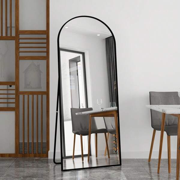 Miroir incurvé sur toute la longueur 1800 x 800 mm avec cadre en aluminium, miroir de sol haute définition, miroir mural avec crochet, miroir de chambre à coucher, dressing