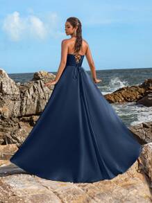 Faeriesty 女士优雅褶皱紧身胸衣高开衩晚礼服 – 春夏正式礼服，适合婚礼、晚宴、红毯活动、派对、婚礼宾客、夏季度假穿着