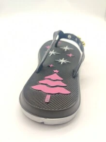 全新圣诞装饰人字拖，室内外均可穿戴，防滑 - 黑色 - 查看 2