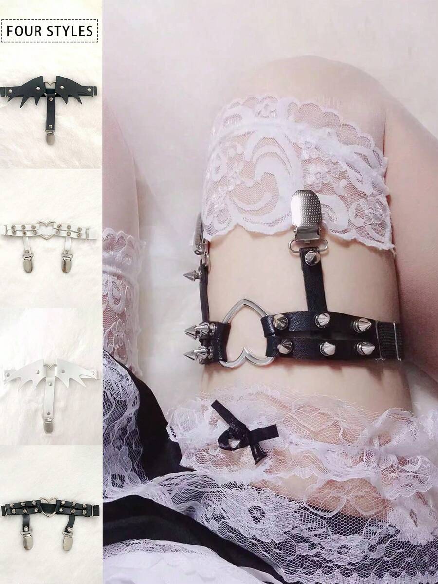 1 件个性化前卫朋克腿环 PU 性感深色原宿腿饰带爱心恶魔翅膀硬女孩脚环，哥特风格配饰适合装饰演出礼服、时装秀和节目表演； - 彩色 - 查看 1