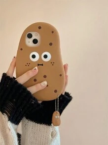 Funda de teléfono con forma de patata linda y estilo de dibujos animados, compatible con iPhone 11 12 13 14 15 16 Pro Max Pro, cubierta protectora suave y gráfica divertida con colgante con forma de patata