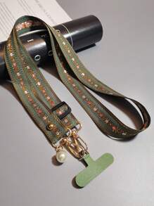 Fashionable Floral Nylon Phone Lanyard Necklace With Pearl Pendant Bracelet, Compatible Universal Accessory - Floral Necklace - View 17