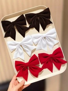 6pcs/Set Assorted Color Bowknot Hair Clips For Girl, Elegant Top Clip Hair Accessories, Great Gift For Girls