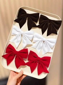 6pcs/Set Assorted Color Bowknot Hair Clips For Girl, Elegant Top Clip Hair Accessories, Great Gift For Girls