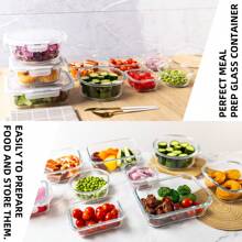 24PCS (12containers+12lids) High Borosilicate Glass Food Storage Containers Set, Glass Food Meal Prep Containers With Leakproof Airtight Lids, Perfect For Lunch, On The Go, Leftover, Kitchen Pantry Organizers And Storage﻿ - 灰色 - 查看 7