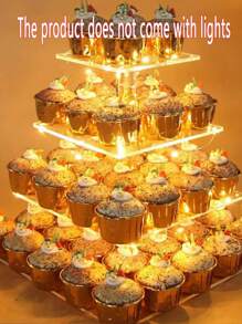 Transparent Acrylic Square & Round Illuminated Cake Display Stand, LED Light Up, For Birthday, Wedding, Holiday, Candy Display (Light Not Included) - Clear - View 7