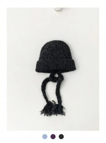 1pc Multicolor Long Tassel Ear Cover Beanie Hat For Women, Warm Knitted Mask Headscarf With Braids, Suitable For Autumn/Winter Winter Christmas Beanie Hat - Multicolor - View 4