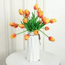 1/3/5/10支装 日落红 现代浪漫仿真郁金香 人造花，塑料仿真郁金香花束，假花，花瓶假植物，塑料花艺摆设，婚礼花束配件，适用于室内家居装饰、餐桌摆设、户外花园装饰、婚礼装饰、酒店咖啡厅装饰、春季装饰、节日派对活动装饰、情人节、母亲节礼物 - 夕陽紅 - 查看 5