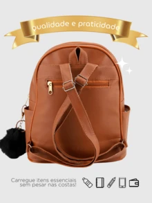 Mini Mochila De Costas Escolar Dia Dia Lisa Alça Com Regulagem e Chaveiro Pompom