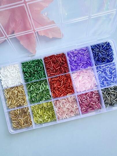 1 盒 15/24 种颜色时尚简约多色玻璃管 DIY 珠宝制作配件适用于项链、手镯、耳环、流苏、窗帘流苏