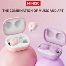 MINISO X51 真无线耳机降噪迷你耳塞带麦克风 HIFI 音质音乐无线耳塞游戏低延迟无线耳机小巧便携，入耳式无线耳机迷你耳塞带充电盒适用于 Apple iPad、笔记本电脑、适用于 IOS/Android 用户、适合家人、朋友、儿童、生日、圣诞节、冬季、节日的礼物 - 粉色 - 查看 1