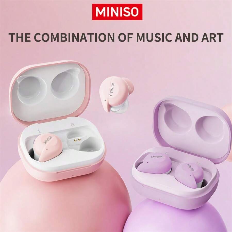 MINISO X51 真无线耳机降噪迷你耳塞带麦克风 HIFI 音质音乐无线耳塞游戏低延迟无线耳机小巧便携，入耳式无线耳机迷你耳塞带充电盒适用于 Apple iPad、笔记本电脑、适用于 IOS/Android 用户、适合家人、朋友、儿童、生日、圣诞节、冬季、节日的礼物 - 粉色 - 查看 1
