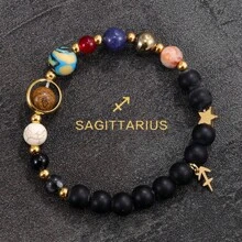 Handgemaakte 12 Zodiac-armband - natuurlijke tijgeroogstenen kralen, unieke patronen en kleurvariaties, perfect cadeau voor vrouwen en mannen