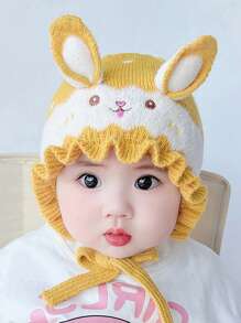 1pc Baby Rabbit Ear Knit Hat, Y2K Style Outdoor Thermal Casual Winter Beanie, Suitable For Daily Commute