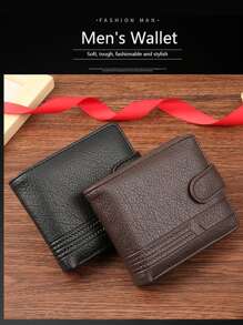 1 pieza Cartera corta para hombre, monedero de cierre con cremallera de piel de PU, adecuado para adolescentes, casual al aire libre, deportivo, vacaciones, viajes, regalos de graduación, accesorios de cumpleaños