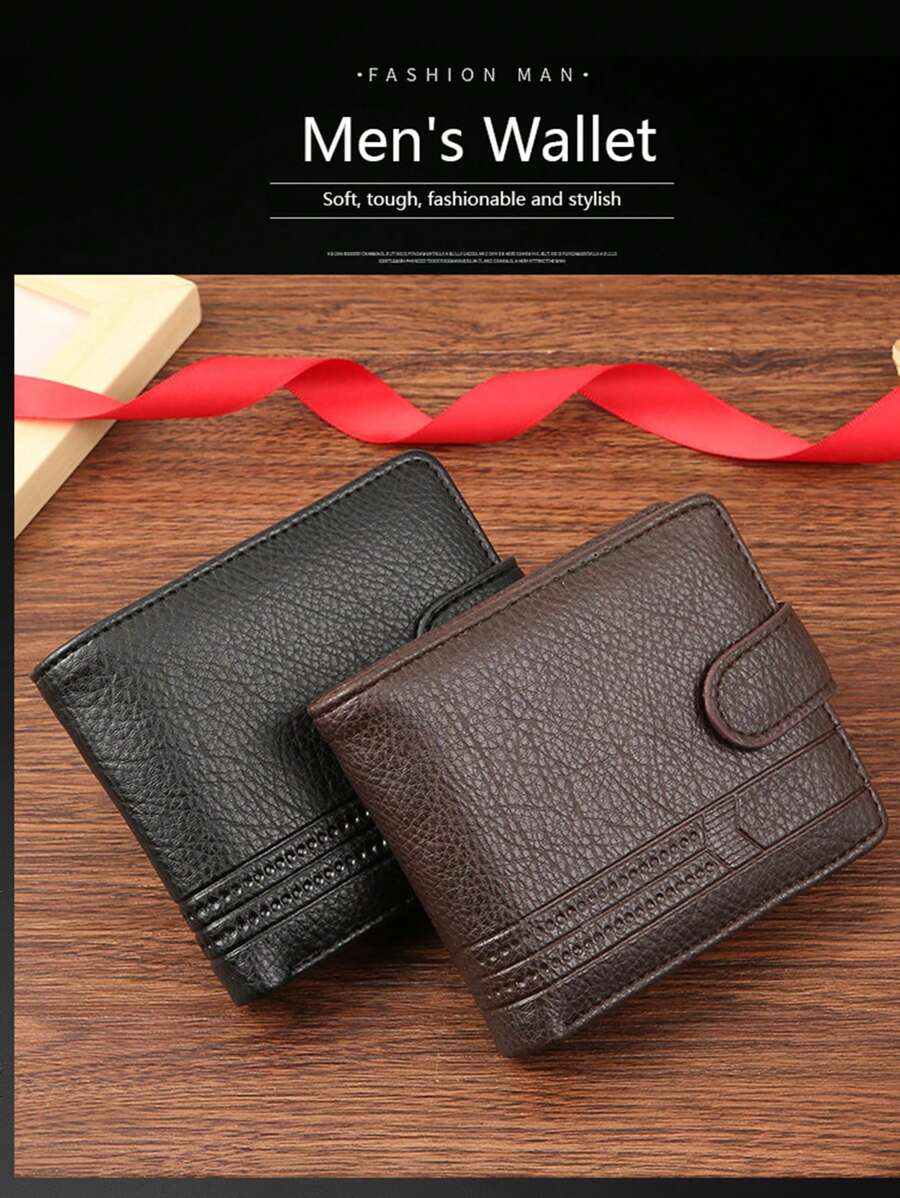 1 pieza Cartera corta para hombre, monedero de cierre con cremallera de piel de PU, adecuado para adolescentes, casual al aire libre, deportivo, vacaciones, viajes, regalos de graduación, accesorios de cumpleaños