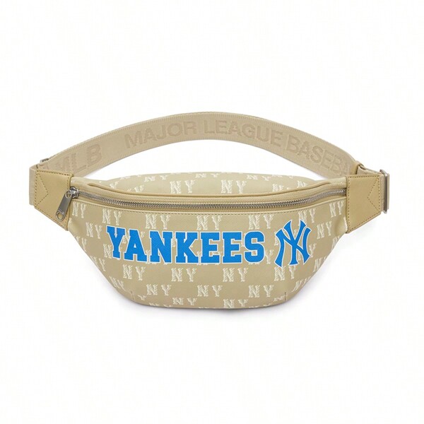MLB Bolsa De Peito Com Acento De Logotipo De Letra Casual Estilo Universitário, Estilo Unissex Para Casais, Bege