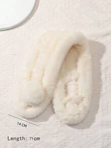 1 件女式純色毛絨球圍巾,經典頸圍,適合日常佩戴 - 米色 - 查看 9