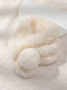 1 件女式純色毛絨球圍巾,經典頸圍,適合日常佩戴 - 米色 - 查看 3