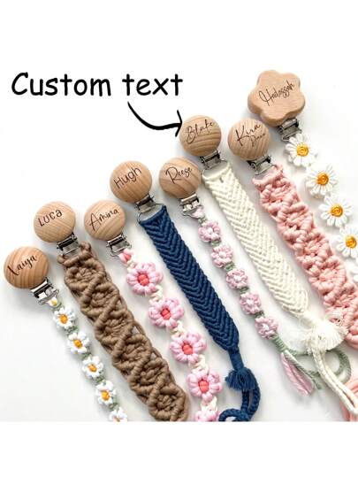 1PC Personalized Pacifier Clip, Creative Pure Hand-Woven Rope Custom Name Mouth Clip Chain - Personalized Puzzle/Friend Gift/Comfort Gift/Wooden Chain Gift/Holiday Gift/Birthday Gift/New Year Gift, Pacifier Clip Chain, Formula Dispenser, Pacifier Custom Clip