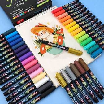 36 支/盒彩色尖头丙烯酸马克笔，多功能水性笔，适用于玻璃、石头、陶瓷、涂鸦、绘画、学生美术用品