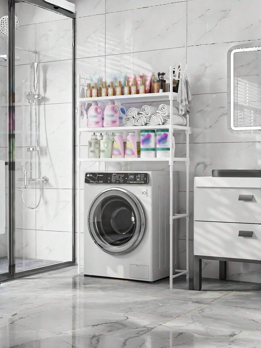 1 pièce Étagère de rangement pour toilettes de salle de bain, étagère de rangement pour machine à laver, étagère de rangement amovible au sol, en plastique ABS, conception anti-basculement, cadre de support renforcé, charge maximale de 30 kg. Décoration de salle de bain, organisateur de salle de bain, décoration d'automne, accessoires de salle de bain pour la rentrée scolaire - Multicolore - Voir 1