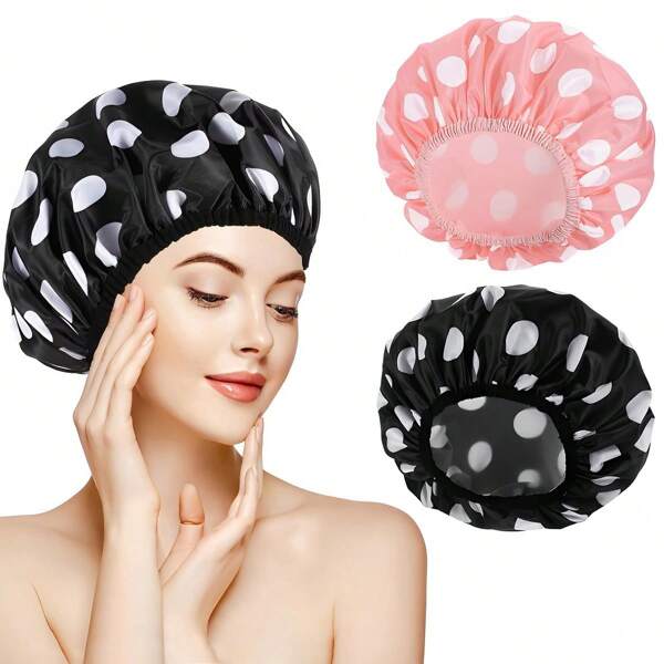 Große Duschhaube für Damen, wasserdichte Duschhaube, Duschhaube mit doppelter Schicht und Haargummi, geeignet für langes und dichtes Haar, Badezimmer Dekoration, Herbstdekoration, Schul-Accessoires