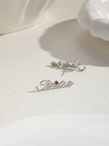 1pair Customized Name & Birthstone Stud Earrings, Personalized Name Earrings, Daily Commemorative Number Earrings, Minimalist Style Jewelry Gift For Women, Birthday Gift, Valentine's Day Gift, Christmas Gift