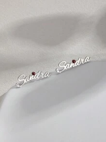 1pair Customized Name & Birthstone Stud Earrings, Personalized Name Earrings, Daily Commemorative Number Earrings, Minimalist Style Jewelry Gift For Women, Birthday Gift, Valentine's Day Gift, Christmas Gift