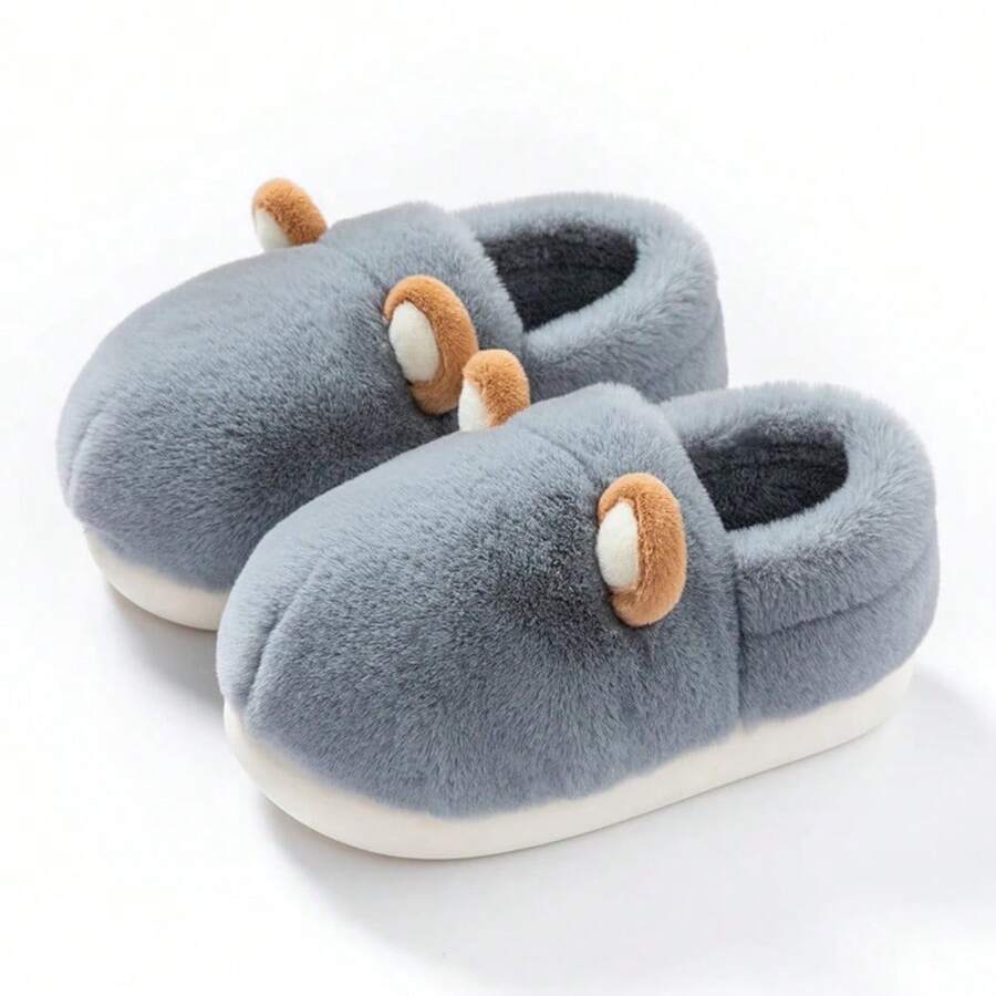 Pantuflas de algodón para mujeres para otoño e invierno, para usar en interiores del hogar, antideslizantes y con aislamiento de felpa. Pantuflas de algodón para hombres para uso exterior - gris azul - Ver 1