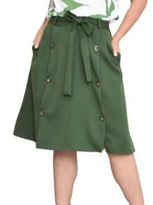 Flared Midi Skirt In Elegant Tailored Fabric - 軍綠色 - 查看 1