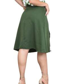 Flared Midi Skirt In Elegant Tailored Fabric - 軍綠色 - 查看 3