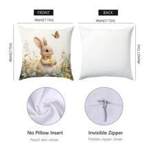 1pc Easter Bunny & Colorful Eggs Print Throw Pillow Cover, Watercolor Style, 17.7*17.7in, Home Decor Cushion Cover For Living Room, Sofa, Bedroom, Inner Pad Not Included