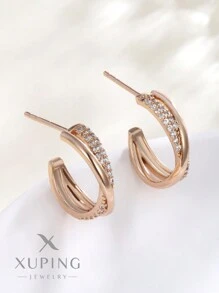 XUPING JEWELRY 1 Cặp Hoa tai vòng xoắn mạ vàng 18K XUPING, Bao bì hộp quà tặng cho phụ nữ - Rượu sâm banh - Xem 8