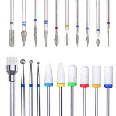 20pcs/Set Nail Drill Bits, 3/32" Professional Ceramic & Diamond Nail Files, Electric Nail Drill Bits For Acrylic Gel Nail Care & Pedicure, Odorless Multi-Grit Tool Kit