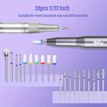 Bộ 20 mũi khoan móng tay, giũa móng tay bằng gốm và kim cương chuyên nghiệp 3/32", mũi khoan móng tay điện cho chăm sóc móng gel acrylic và móng chân, bộ dụng cụ mài đa năng không mùi - Nhiều màu - Xem 2
