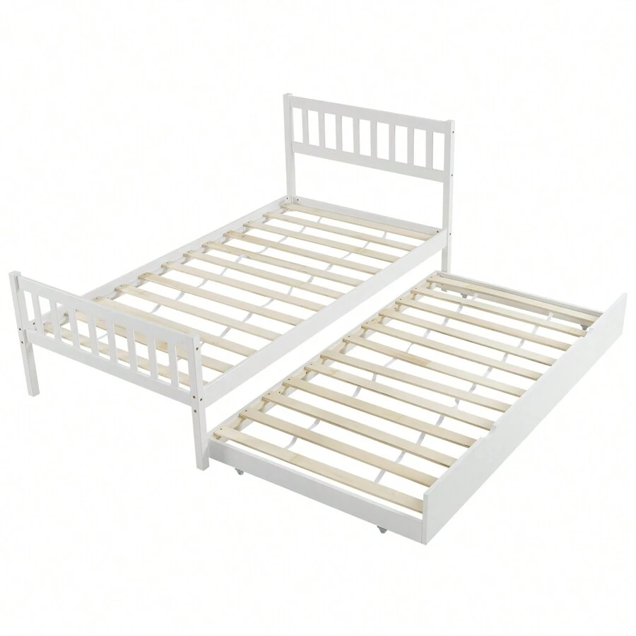 Twin Bed Frames With Headboard, Single Bunk Bed With Drag Bed, Wood