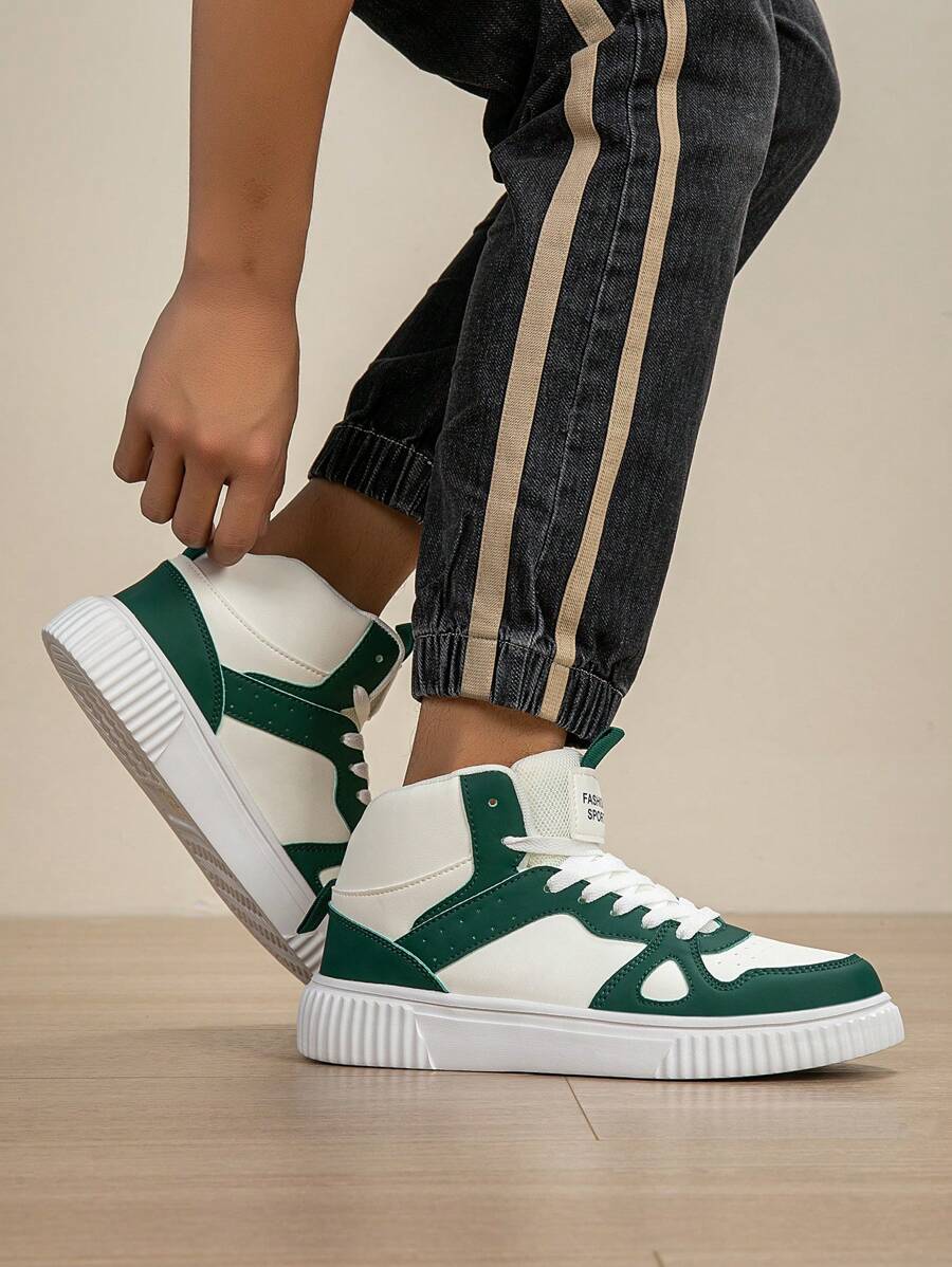 男士时尚高帮系带运动鞋,轻便休闲步行滑板鞋,适合青少年夏季休闲、户外运动、度假旅行、毕业礼物、生日礼服配饰 - 彩色 - 查看 1