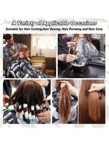 Bộ cắt tóc 4 món, Kéo cắt tóc mới 2025, Kéo tỉa thưa, Kéo thẳng, Áo choàng cắt tóc, Khăn cắt tóc bằng máy sấy, Khăn choàng tạp dề làm tóc in họa tiết, Dụng cụ làm tóc, Bộ làm tóc - Nhiều màu - Xem 3