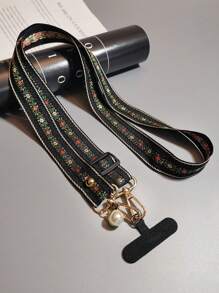 Fashionable Floral Nylon Phone Lanyard Necklace With Pearl Pendant Bracelet, Compatible Universal Accessory - Floral Necklace - View 13