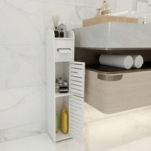 Armoire de salle de bain en PP - 2 portes - Imperméable - 15*17*78 cm - Décoration de salle de bain blanche Organisateur de salle de bain Rentrée des classes d'été