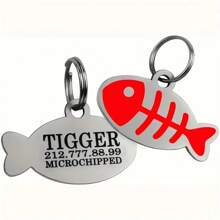 Customized Engraved Fish-Shaped Pet ID Tag - Personalized Cat/Dog Collar Charm With Name & Phone Number, Cute Cartoon Design, Easy & Safe Identification