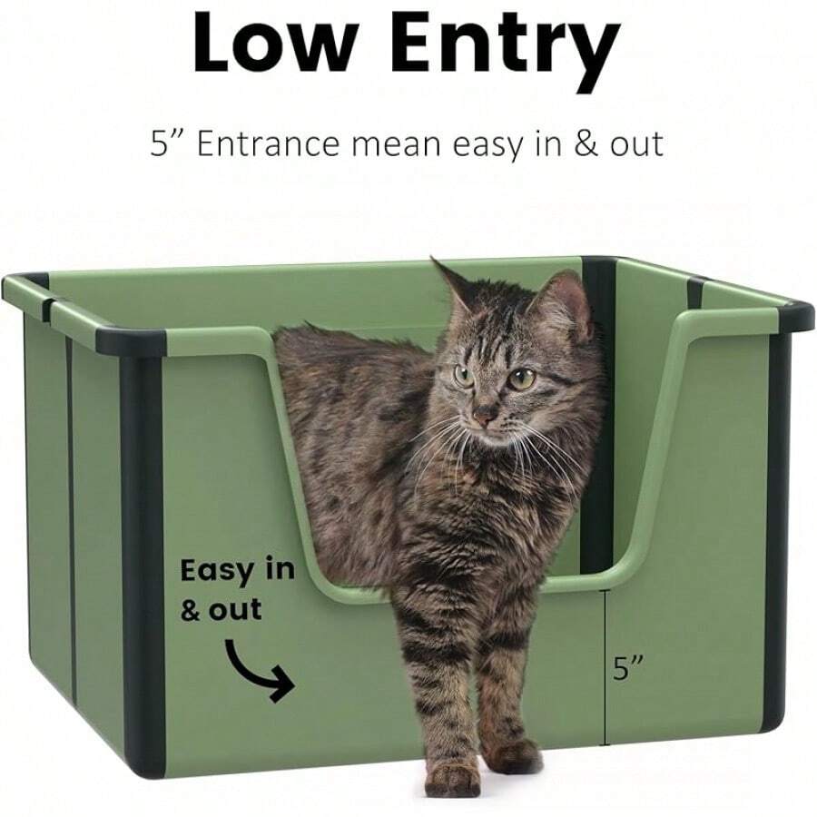 Travel Cat Litter Box, Foldable High Side Low Entry Cat Potty Pan, Open