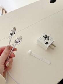 4 件星形图案保护壳，兼容 iPhone 14/15 Pro、电缆、充电器和配件存储 - 黑色 - 查看 4