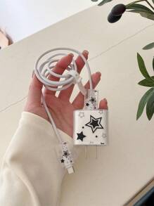 4 件星形图案保护壳，兼容 iPhone 14/15 Pro、电缆、充电器和配件存储 - 黑色 - 查看 1