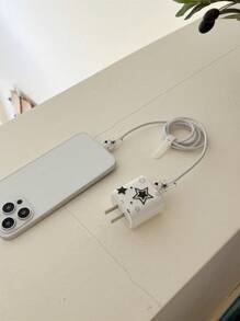 4 件星形图案保护壳，兼容 iPhone 14/15 Pro、电缆、充电器和配件存储 - 黑色 - 查看 2